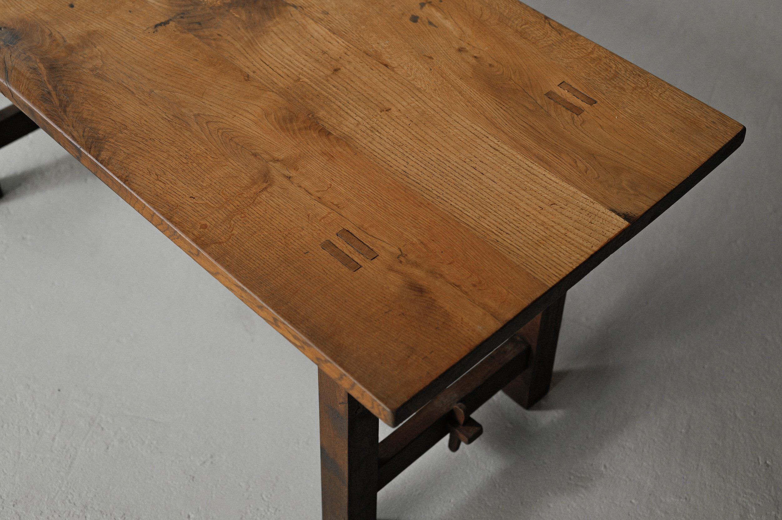 Solid oak farmhouse table, 1970 – Handcrafted