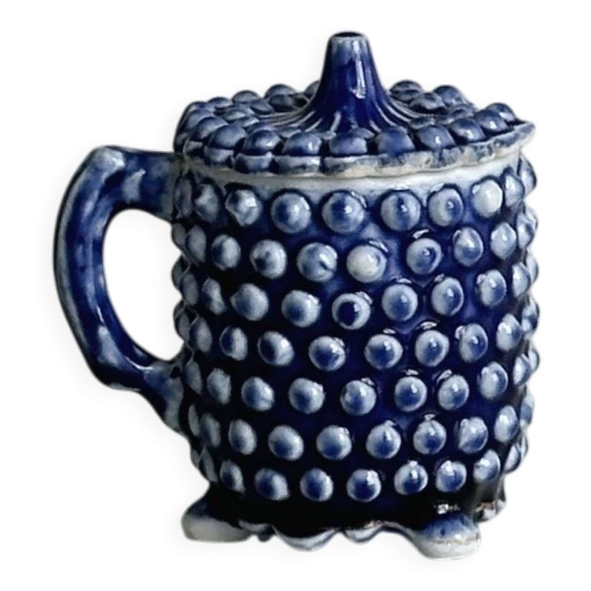 Electric blue ceramic sugar bowl