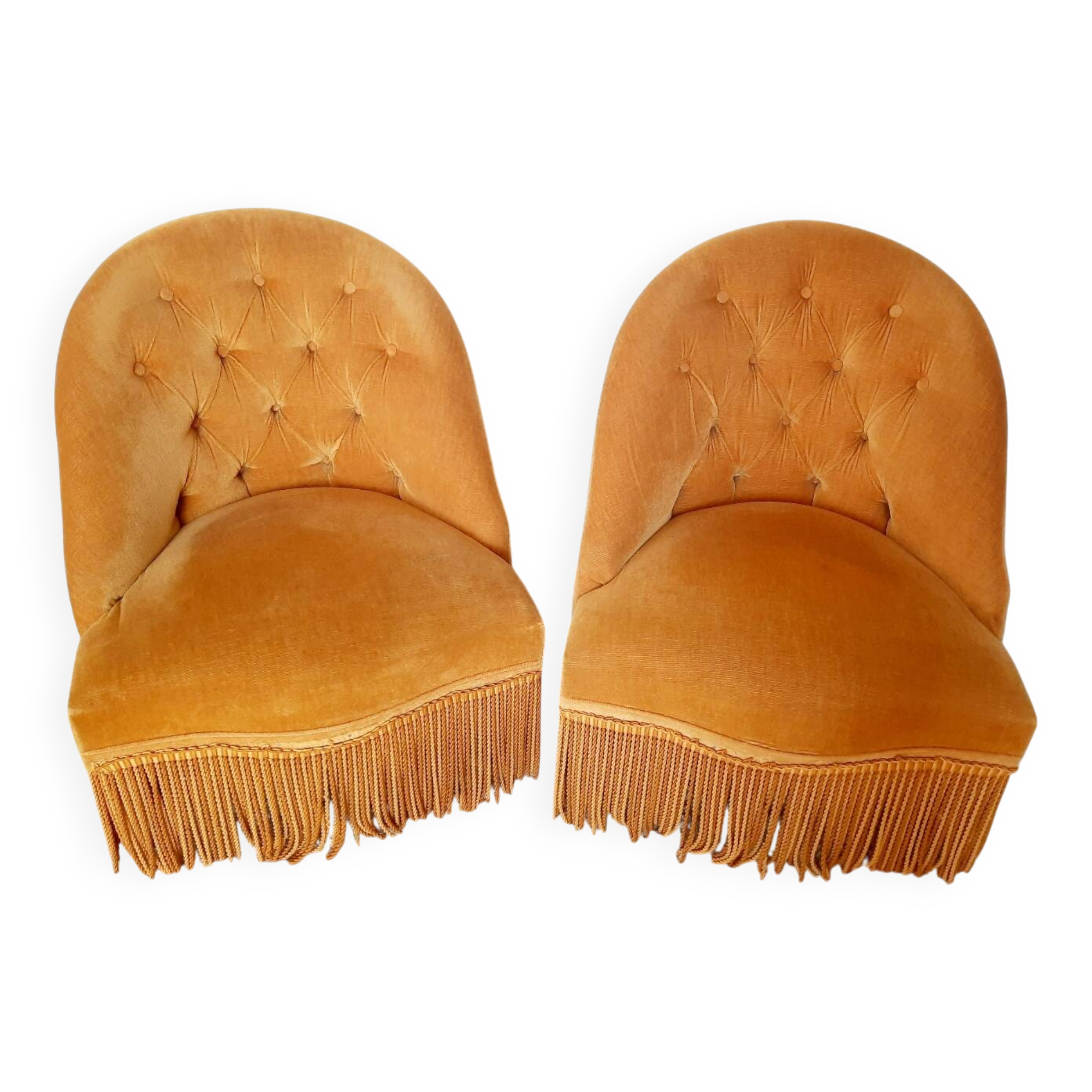 Paire fauteuil crapaud velour raz doré