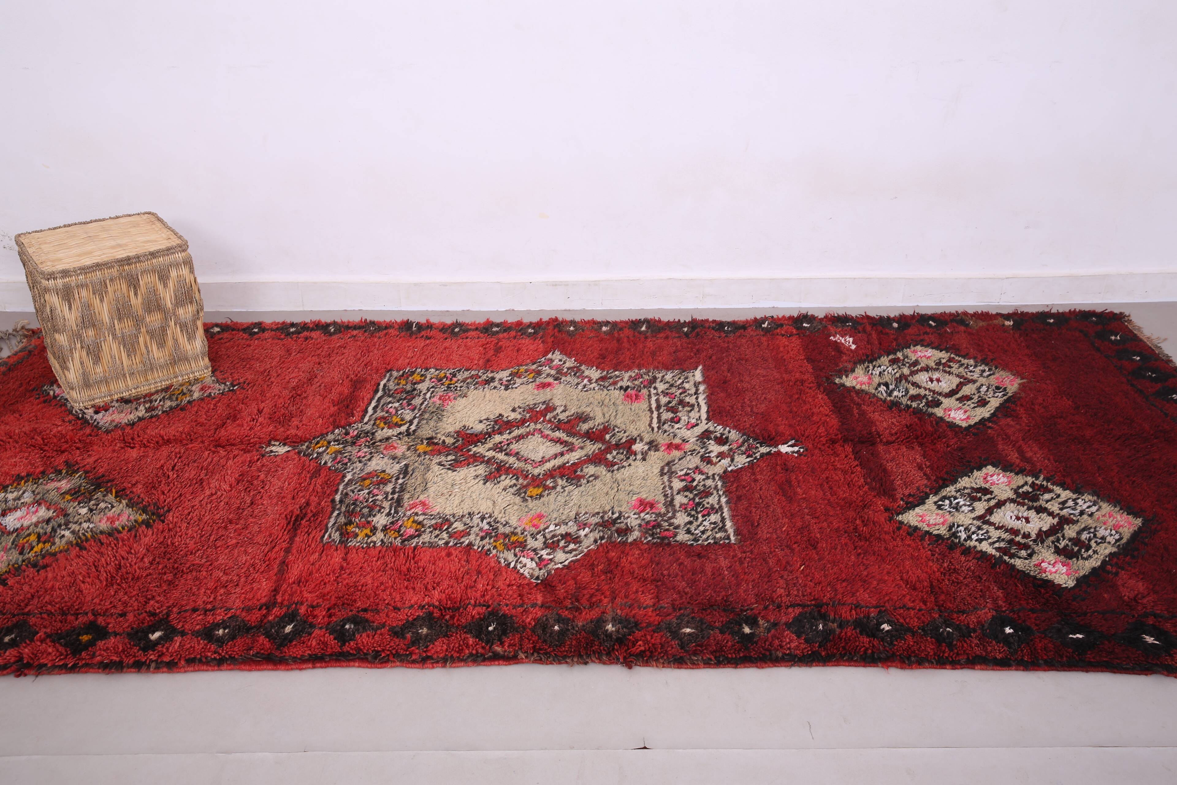 Burgundy Vintage Moroccan Rug 160 x 350 cm - Berber Wool Rug - Handmade rug
