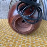 Seventies wood lamp and hippy chic wool lampshade