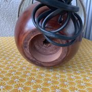 Seventies wood lamp and hippy chic wool lampshade