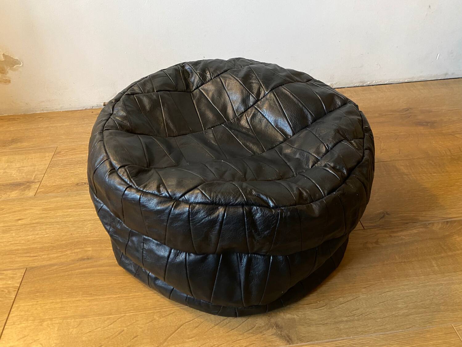 Patchwork leather pouf in de Sede style