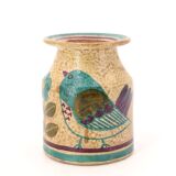 Carmo Saude ceramic vase with bird and flower decoration, 1970s