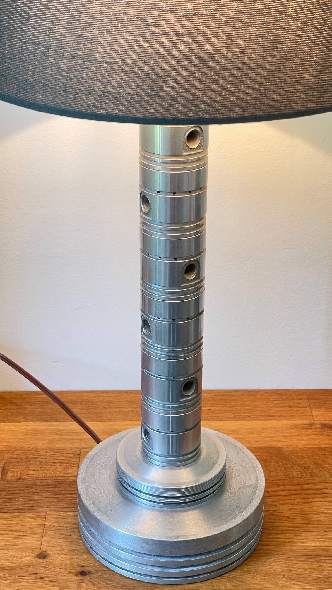 Industrial lamp polished metal and fabric kaki vintage