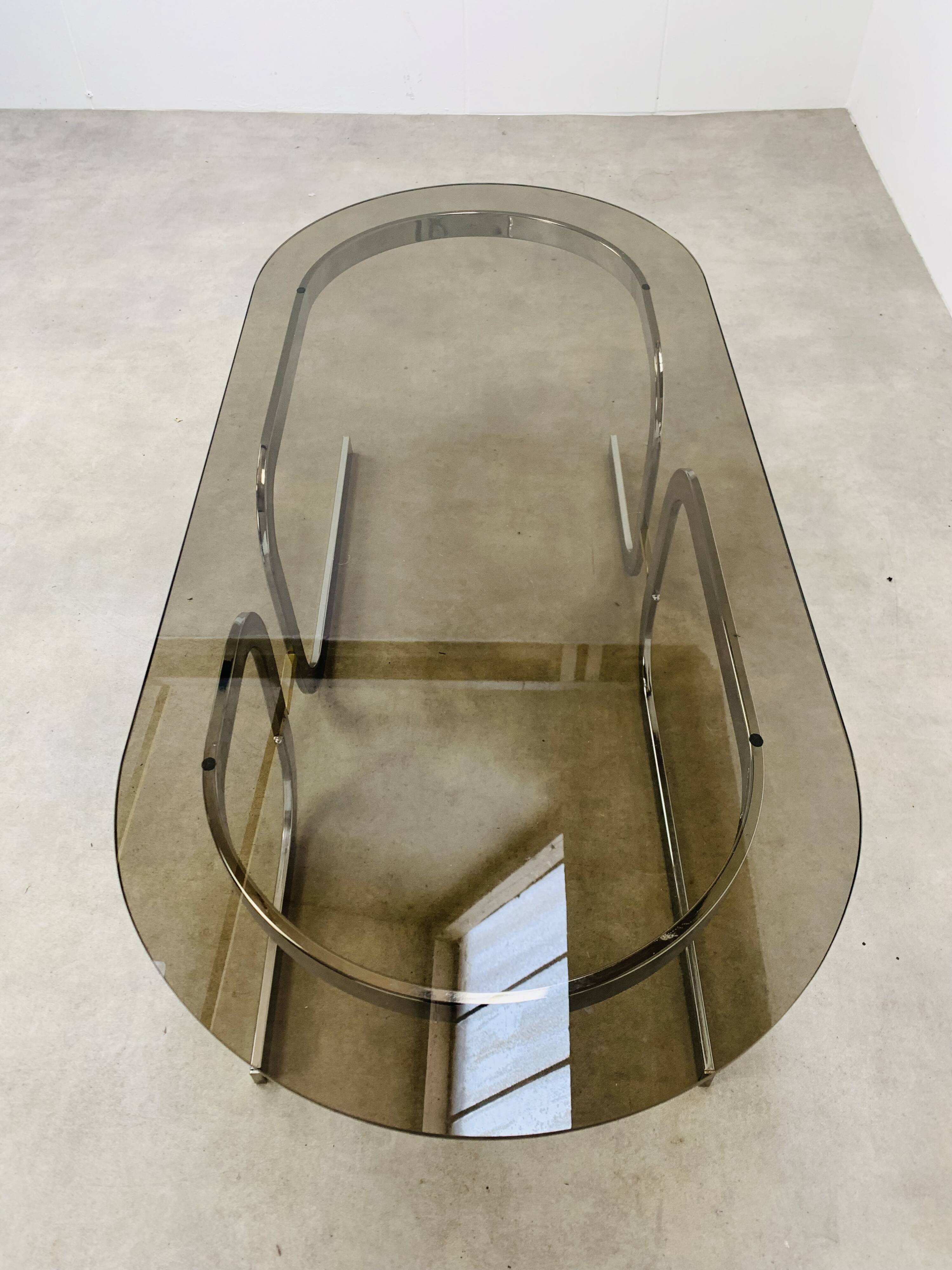 Coffee table space age chrome and smoked glass 70s