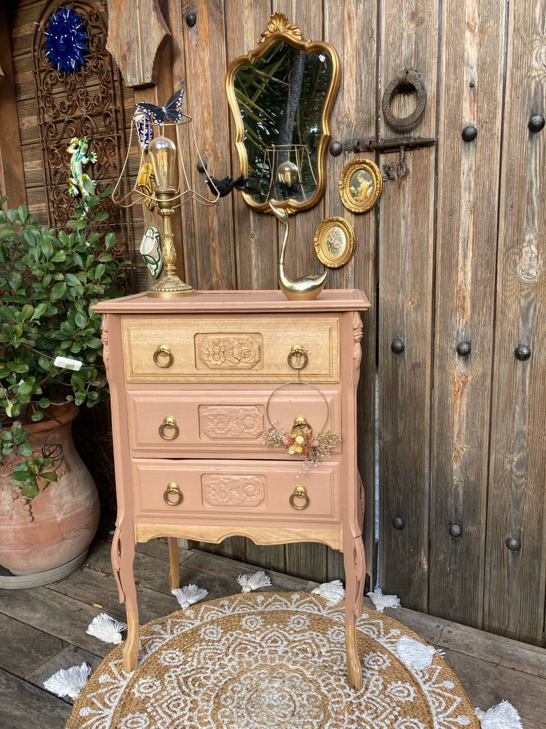 Petite commode ART DÉCO esprit coiffeuse terracotta