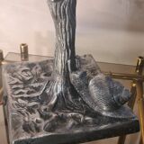 large American art deco steel patina lamp, 64x24 tulip signed max elec ok set to French standard