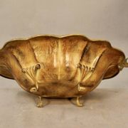 Coupe à fruits en tôle peinte mordorée en forme de coquillage