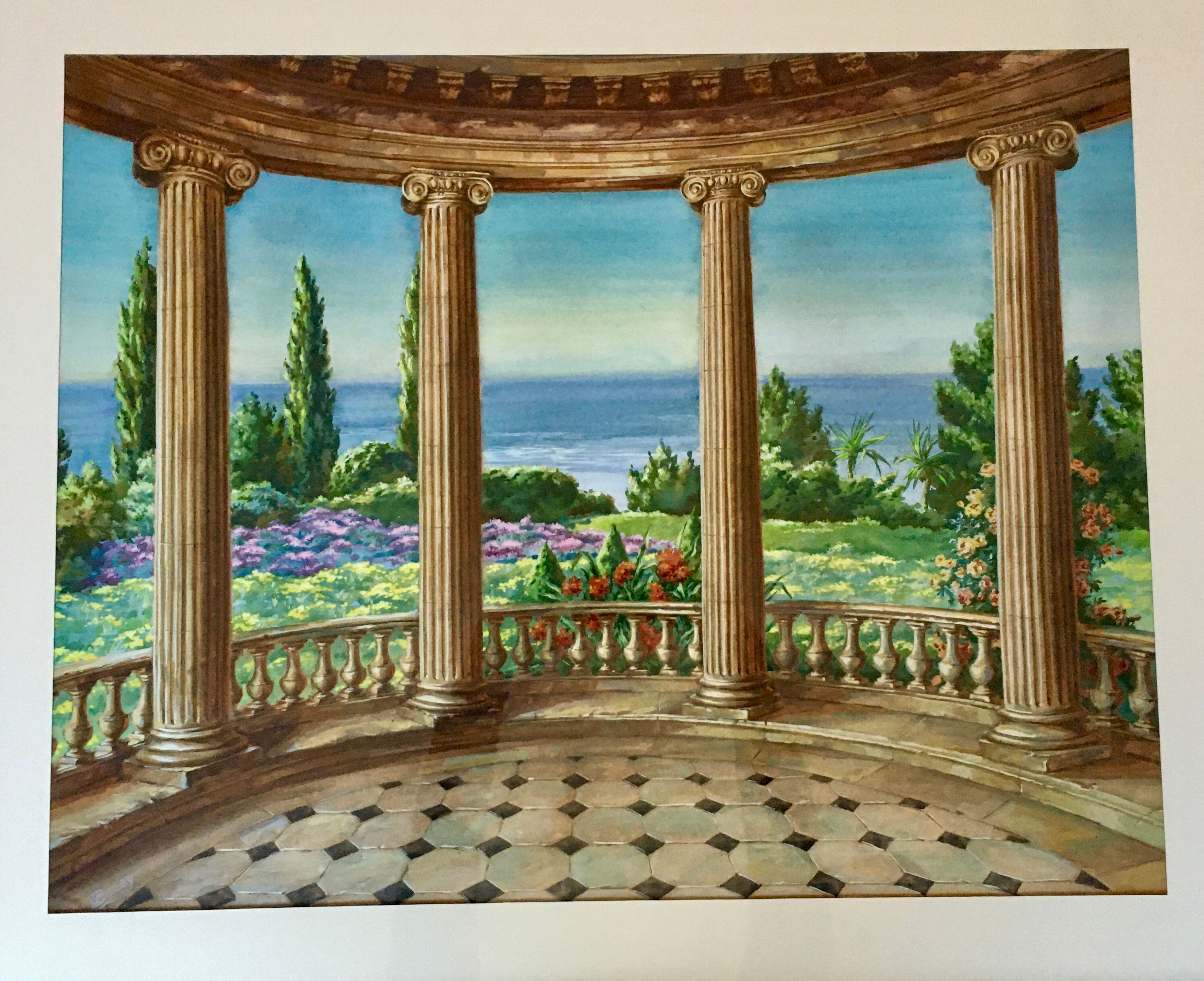 Landscape in gouache framed