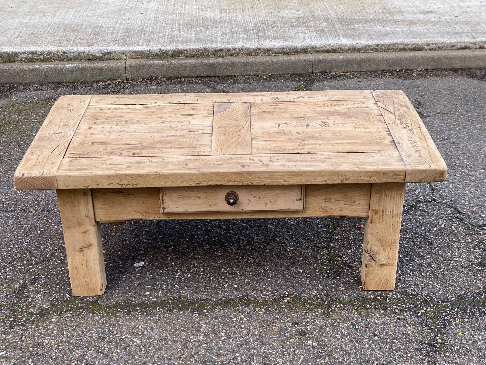 Renovated 19th-century solid oak farmhouse coffee table.