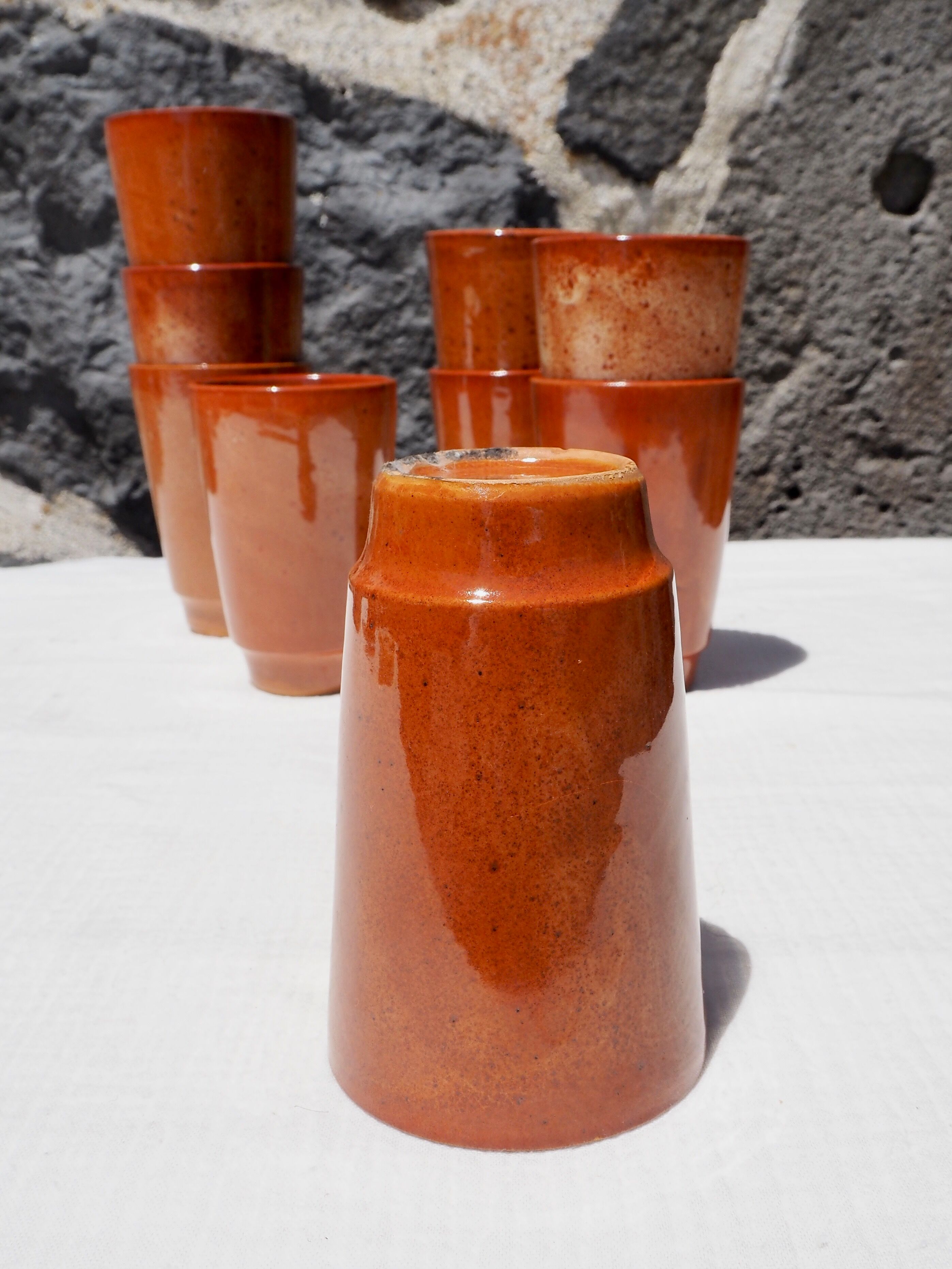 Set of 9 cups glazed stoneware cups