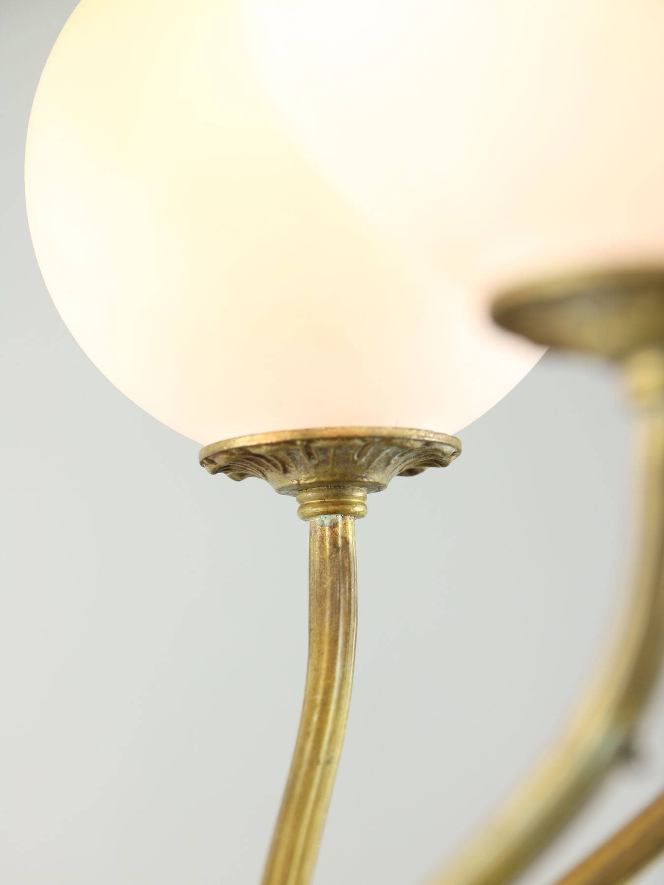 Antique Italian Brass and Opaline Chandelier