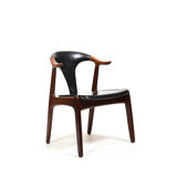 Danish Cow Horn Chair in Teak and Leather by H.P. Hansen
