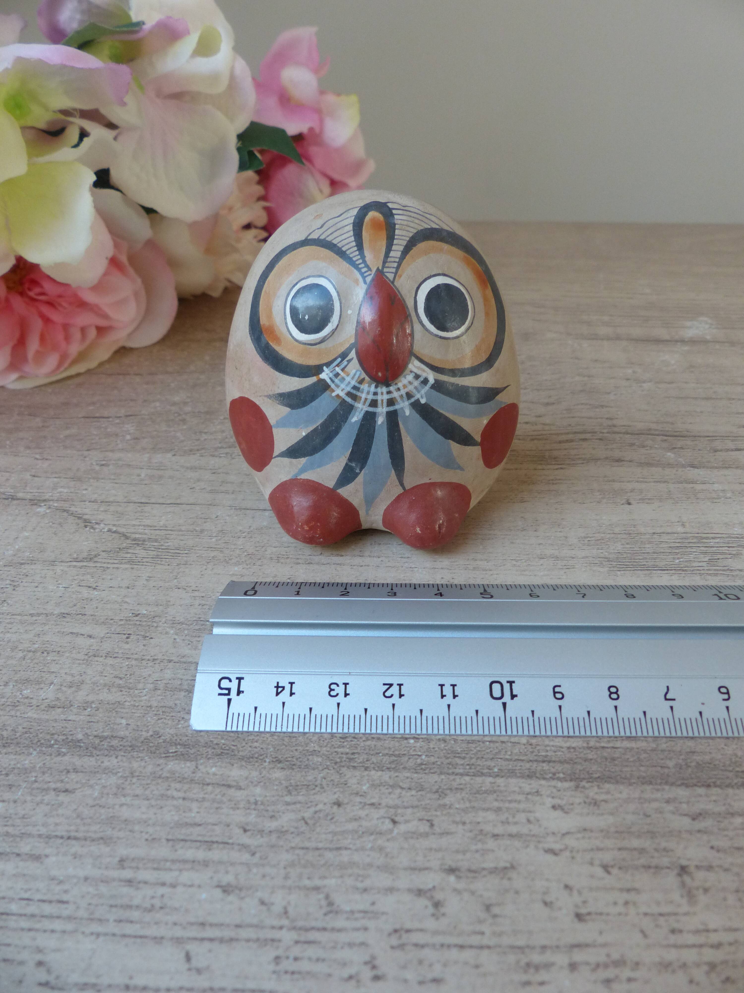 Vintage small mexican owl decor ceramic bird hand painted tonala
