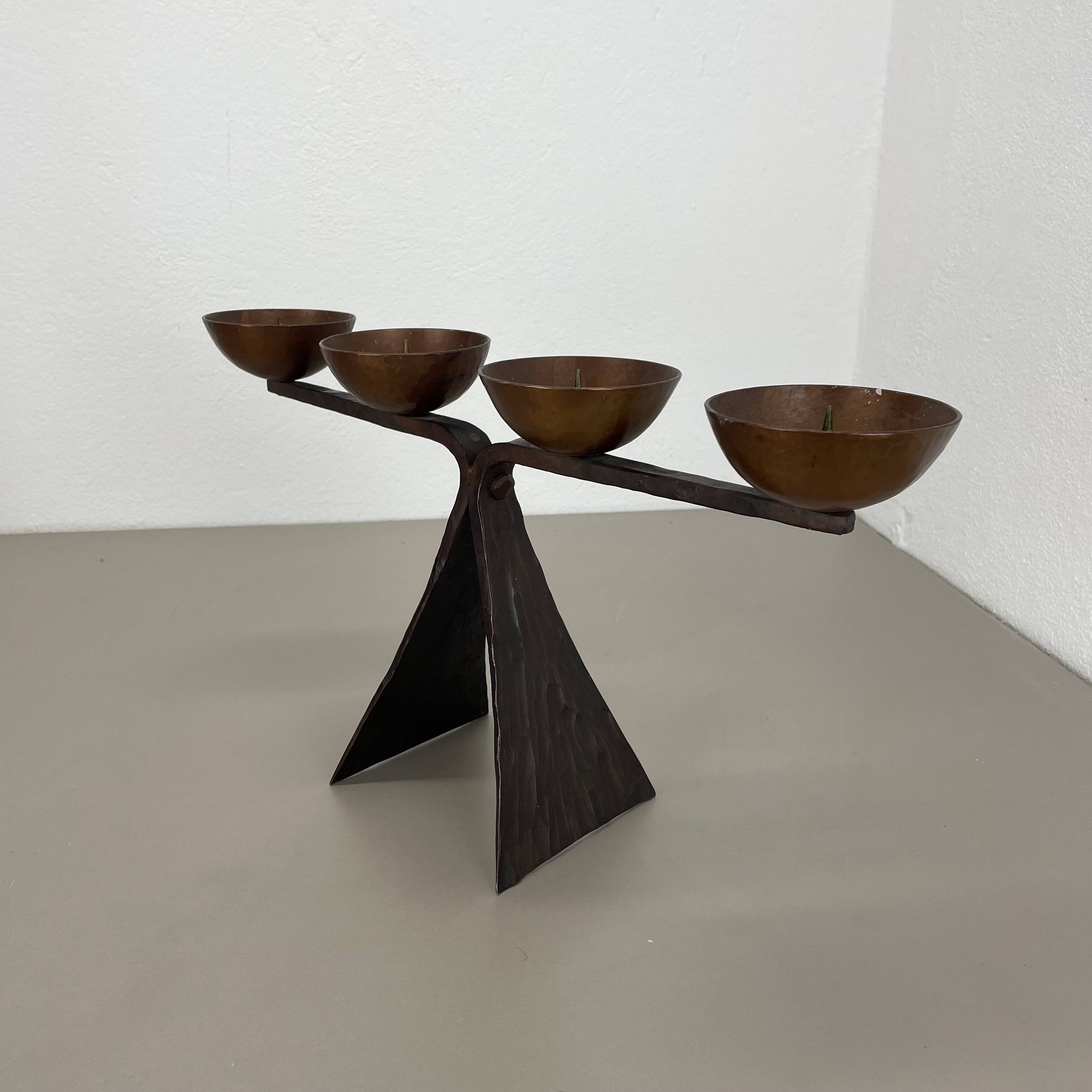 44cm Modernist Auböck Style Brutalist copper metal Candleholder, Austria 19