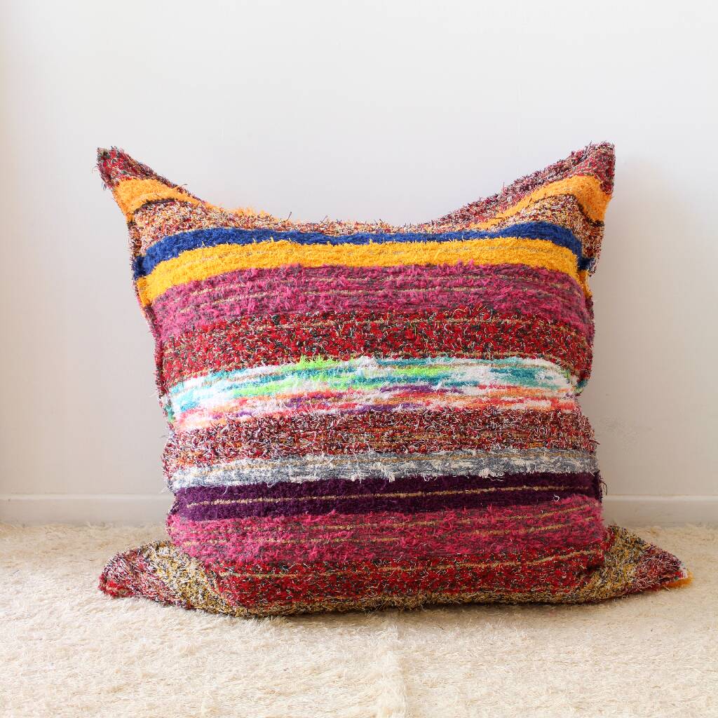 Handwoven recycled cotton pouf cover