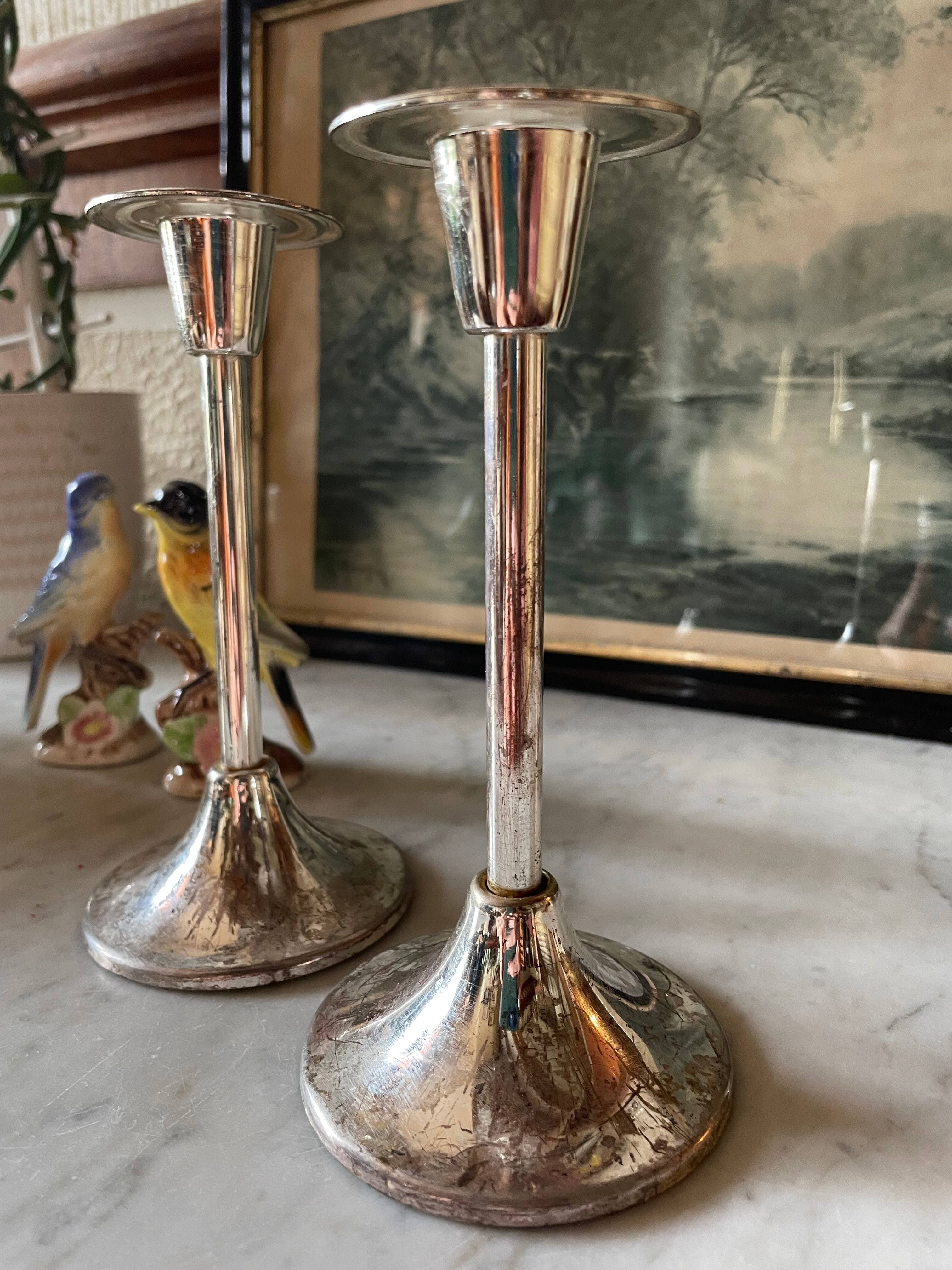 Vintage candle holders in silver metal West Germany