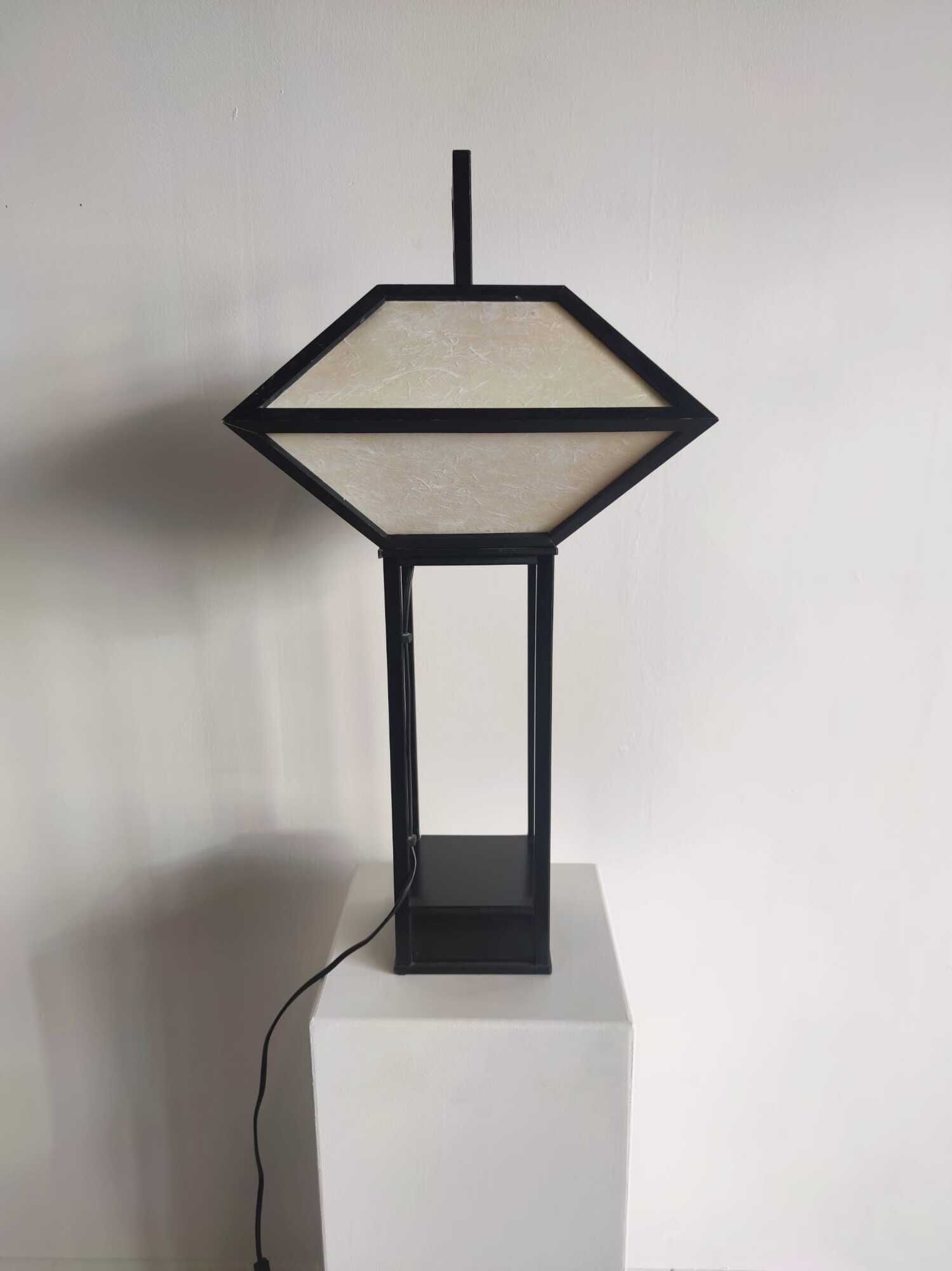 Japanese lamp in black lacquered wood and rice paper H:75cm