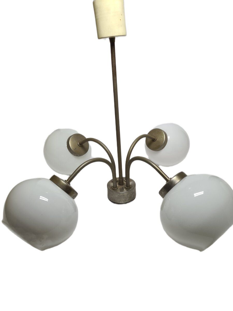 Postmodern brass and glass chandelier, Poland, 1970s