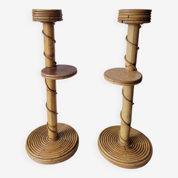 Duo of ashtrays on rattan legs