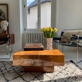 Square coffee table in elm magnifying glass 70s