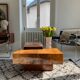 Square coffee table in elm magnifying glass 70s