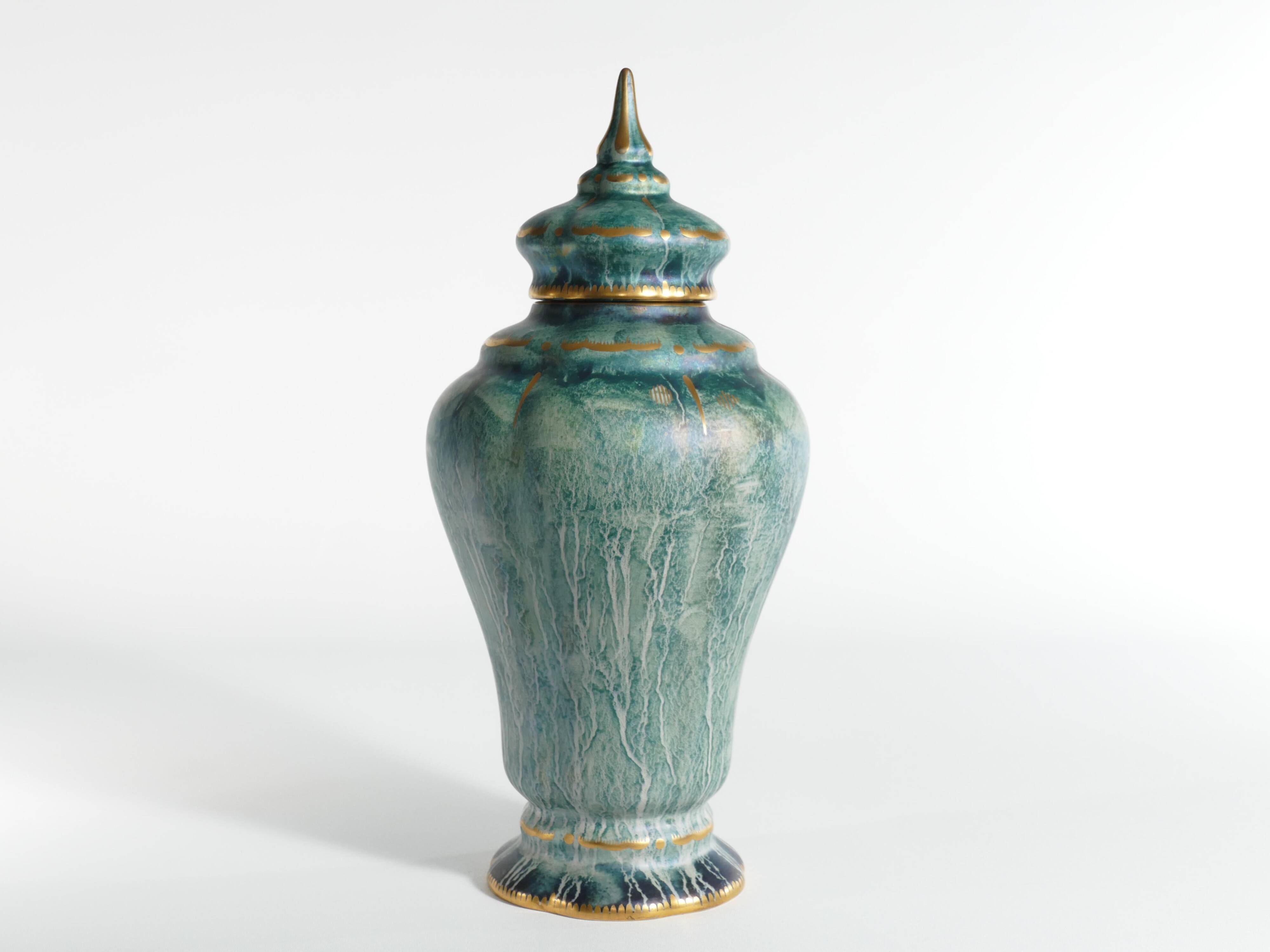 Art Deco Green Lustre Glaze Lidded Vase by Josef Ekberg Gustavsberg, 1920's
