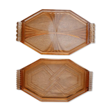 Set of two orange glass trays