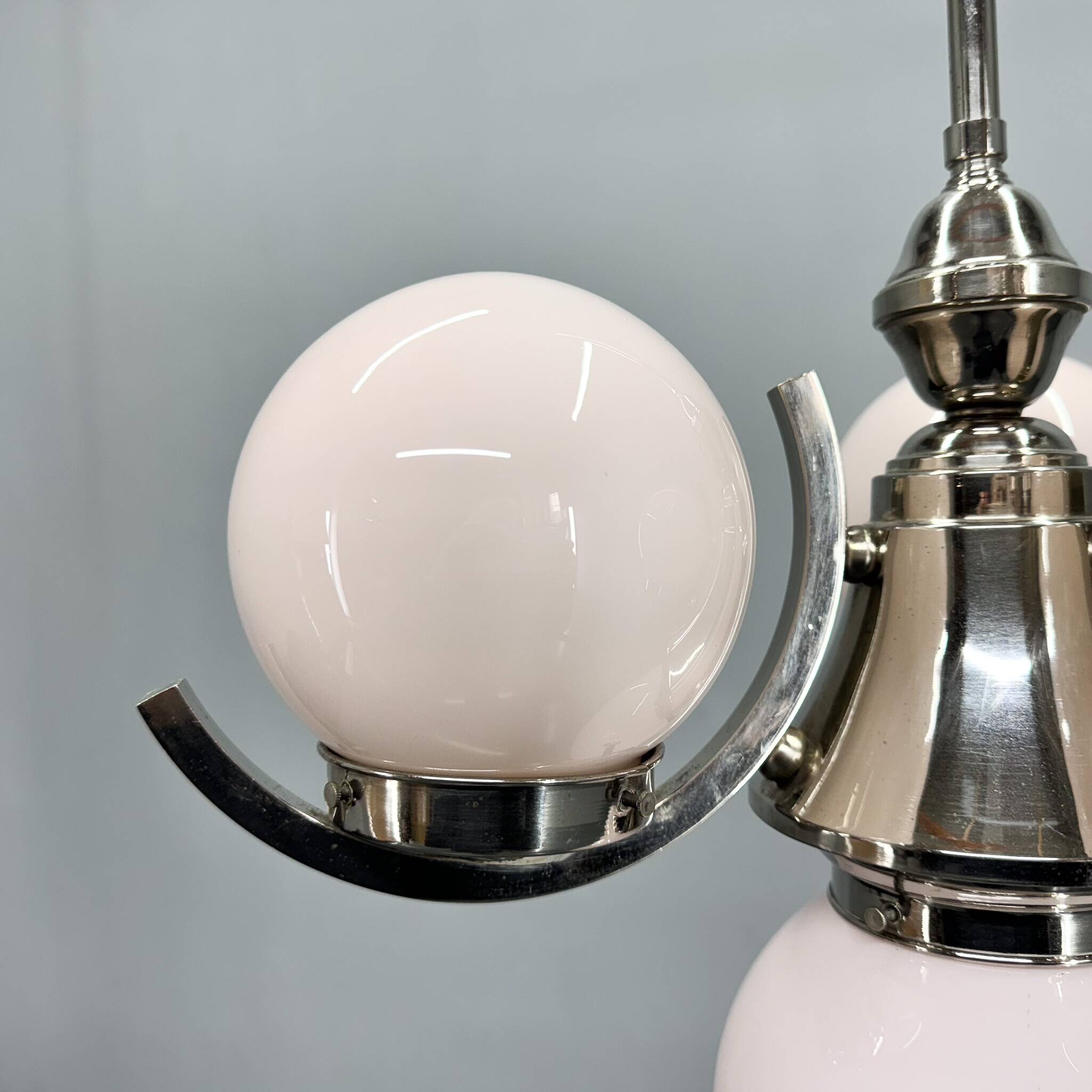 Art Deco Chrome and Pink Glass Chandelier, 1930's