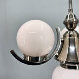 Art Deco Chrome and Pink Glass Chandelier, 1930's