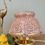 Antique art deco globe table lamp in pink and gold Clichy glass
