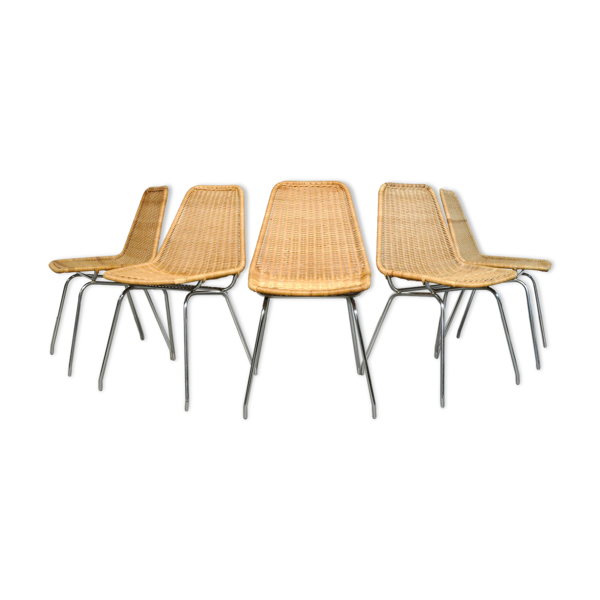 Set of 5 rattan dining chairs, model “Italia 100”, produced by the Dutch  company Rotanhuis, 1960s | Selency
