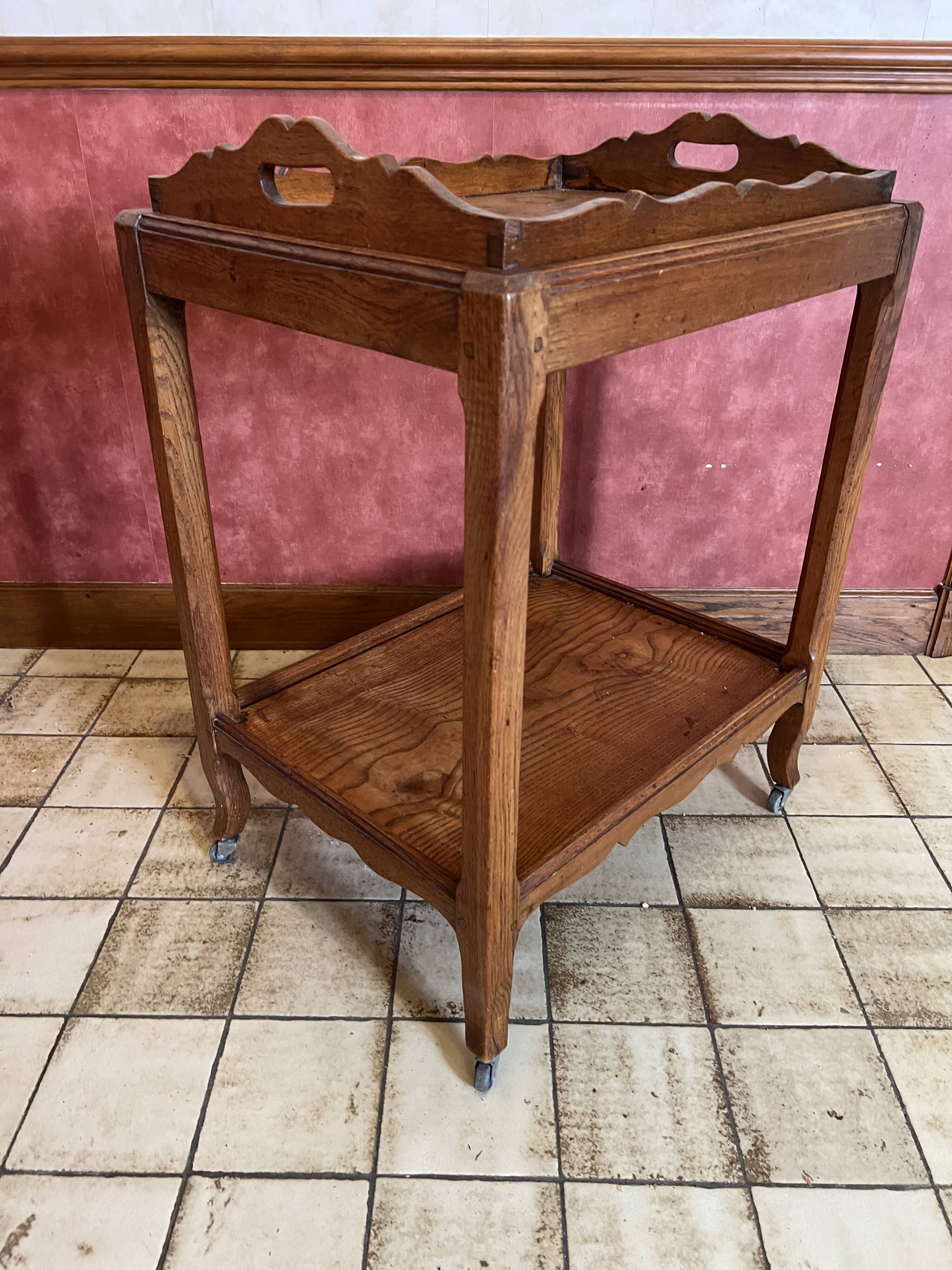 Desserte en bois sur roulettes avec plateau amovible, années 60