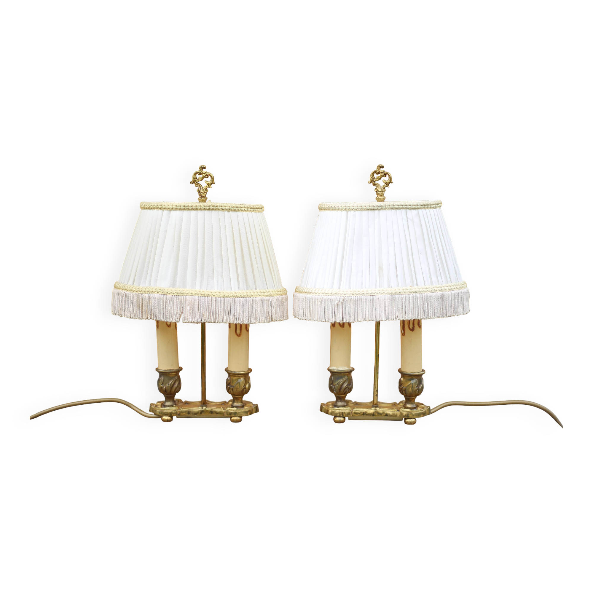 Pair of Bouillotte lamps Lucien Gau Paris, bronze lamp, bedside lamp