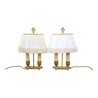 Pair of Bouillotte lamps Lucien Gau Paris, bronze lamp, bedside lamp