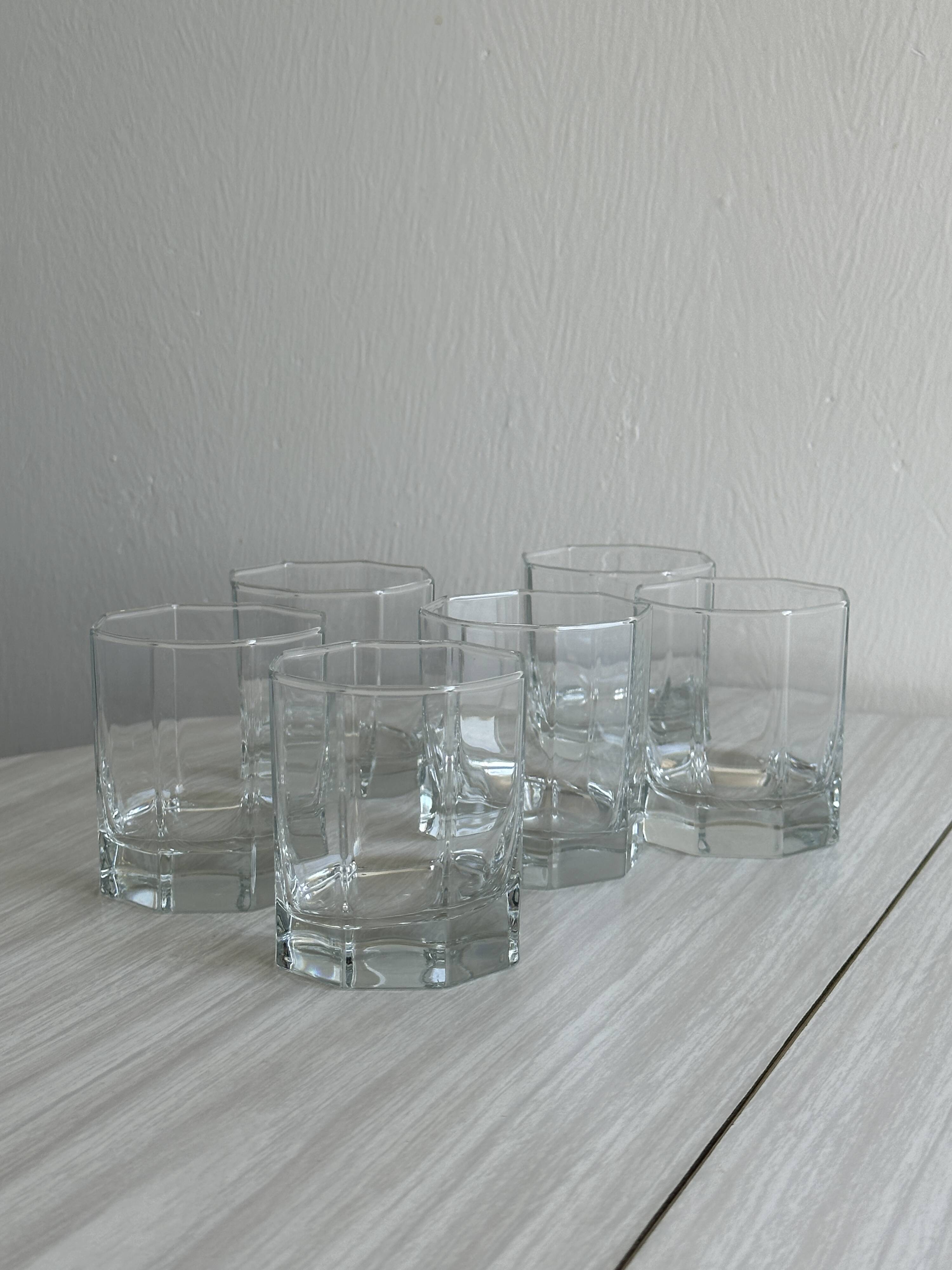 Set of 6 thick octagonal crystal water glasses