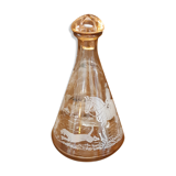 Moulded blown glass decanter with equestrian fox hunting décor, belle époque