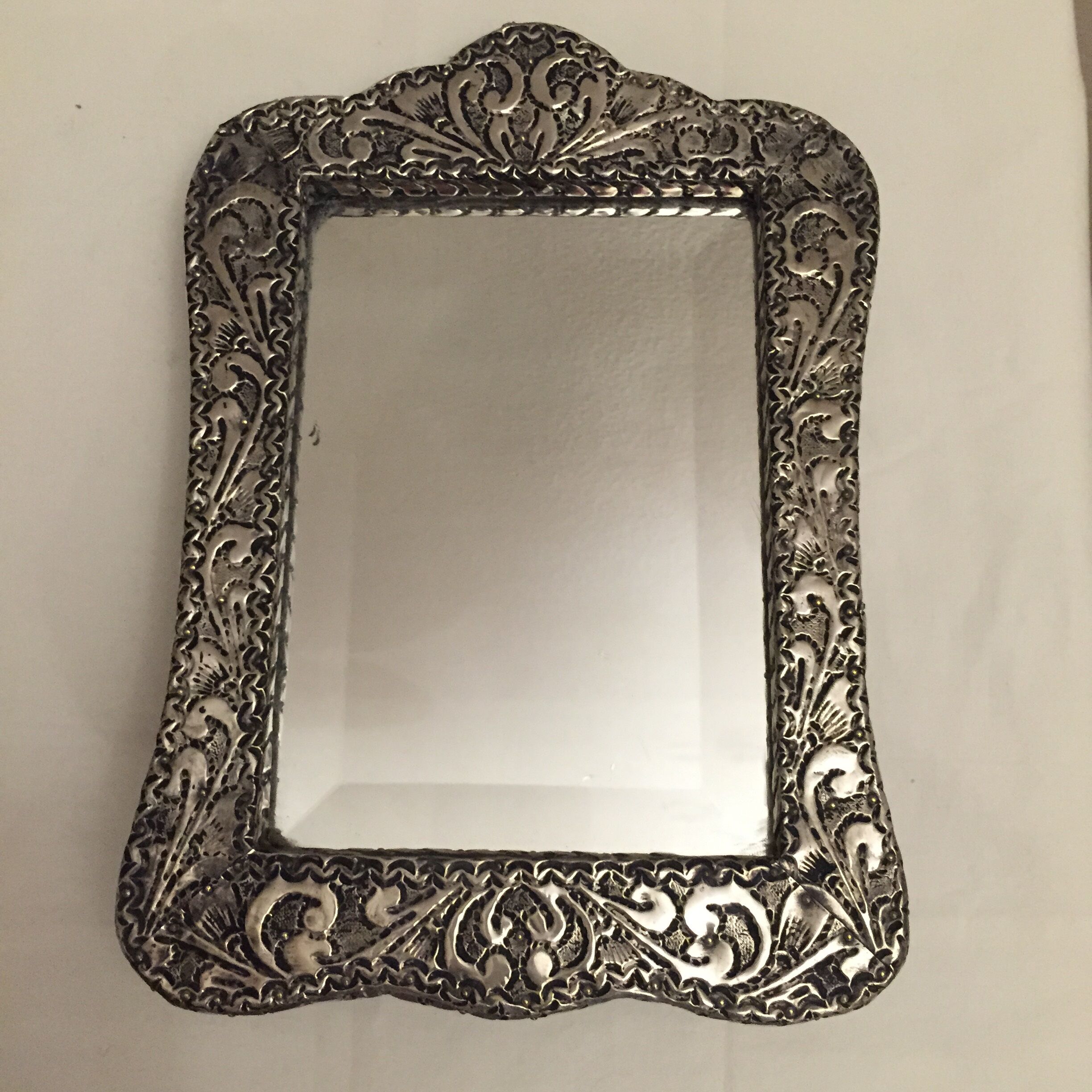 Silver metal table mirror 16x23cm