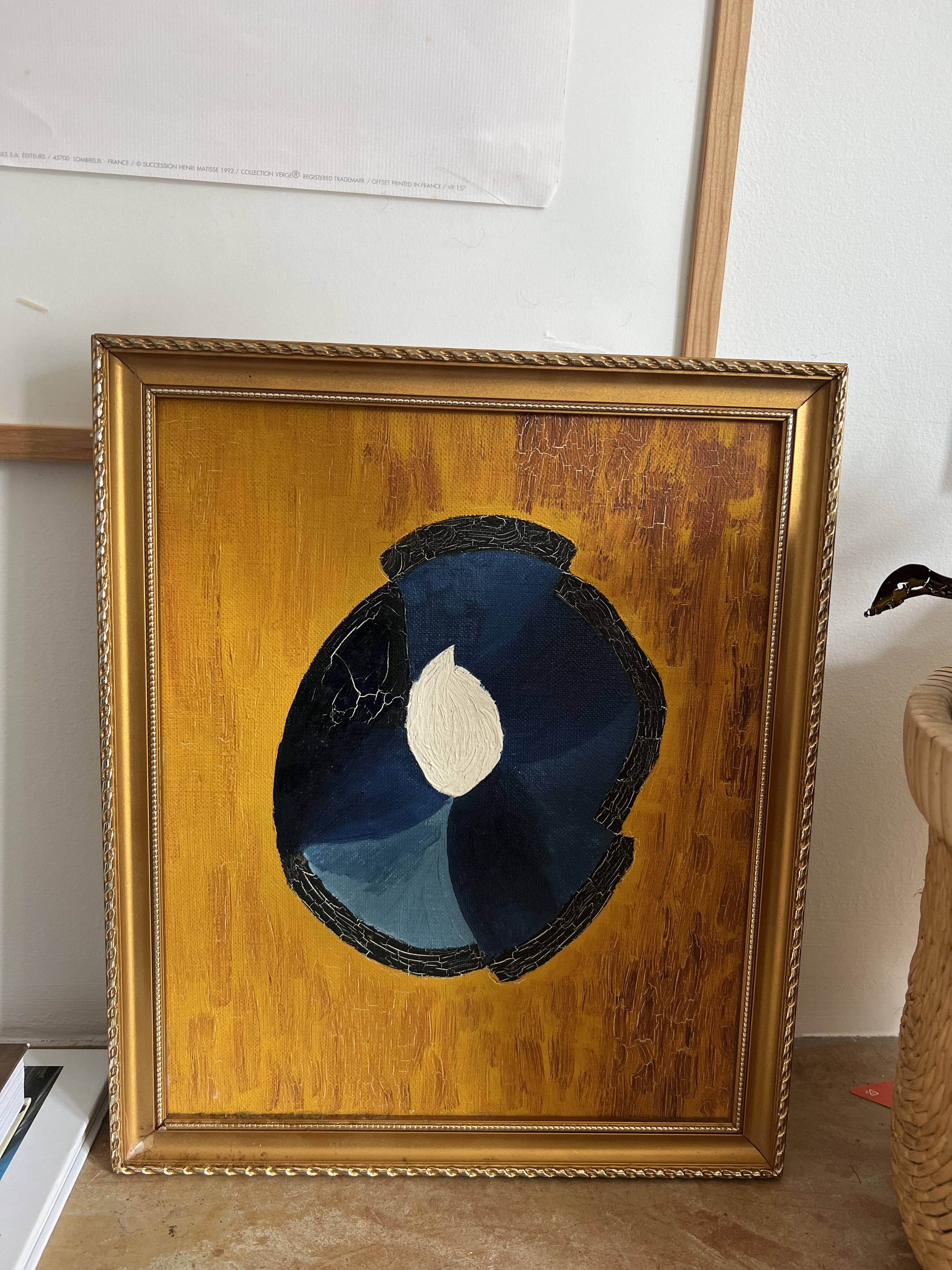 Abstract painting with vintage gilded frame