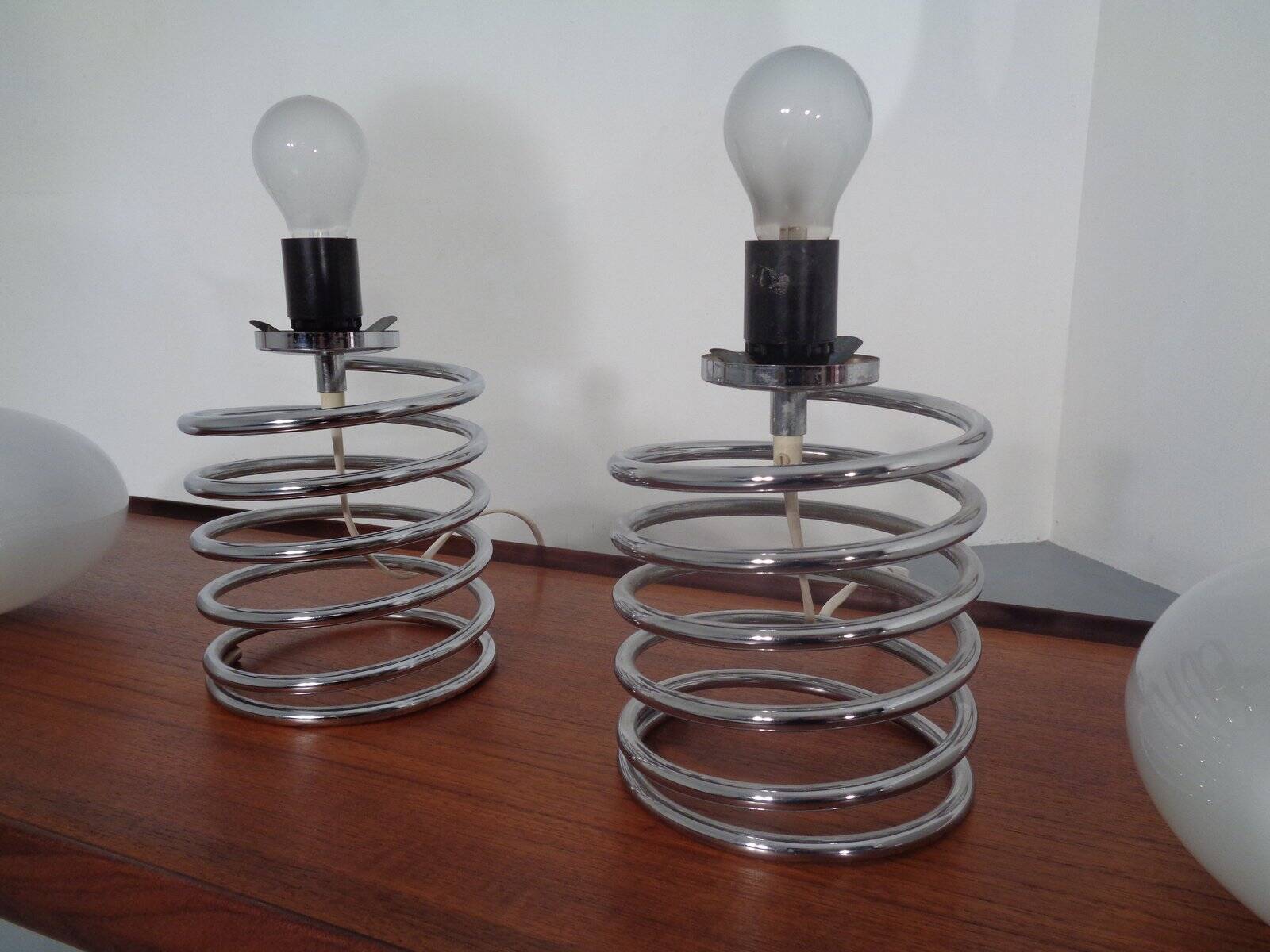 Opaline Glass and Chrome Table Lamps from Honsel, 1970s, Set of 2