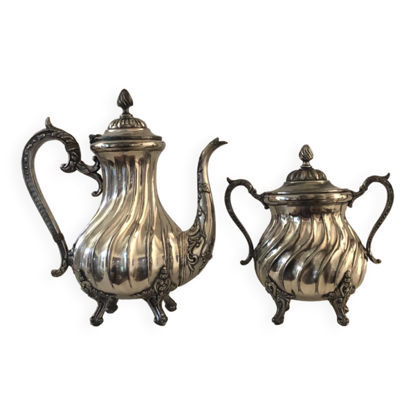 Cafetière et sucrier en métal argenté