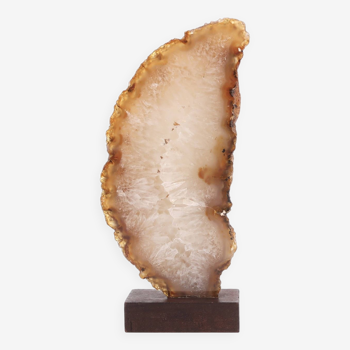 Half agate on wooden base, 70s, cabinet of curiosities
