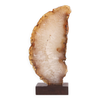 Half agate on wooden base, 70s, cabinet of curiosities