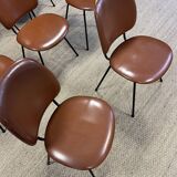 Set of 8 retro bistro chairs in cognac leatherette and black steel legs