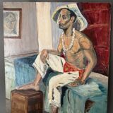 Portrait of a man interior scene by Pegeaud-Deva 20th oil on panel