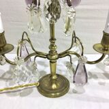 Paire de lampes girandoles en bronze et cristal