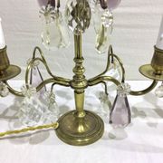 Pair of girandole lamps in bronze and crystal