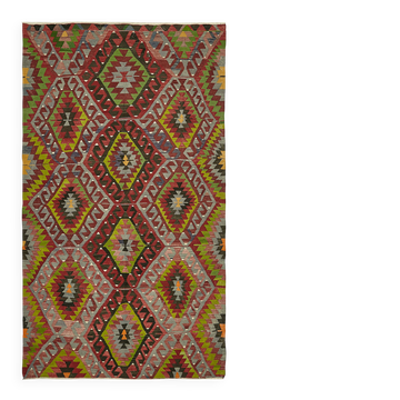 Turkish Handmade Vintage Anatolian Kilim 182 cm x 319 cm