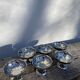 6 coupelles en inox sur pied 1970